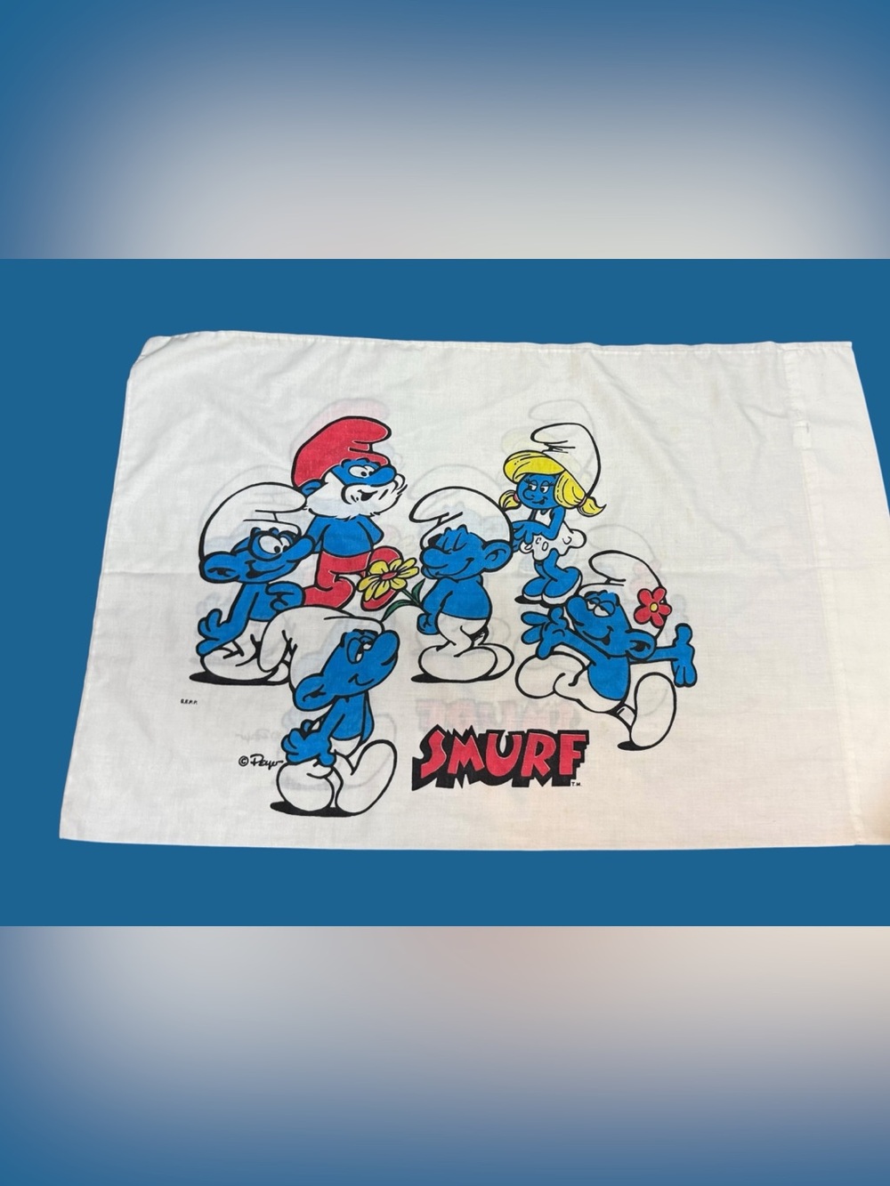 VINTAGE SMURFS PILLOWCASE LAWTEX USA MADE PEYO